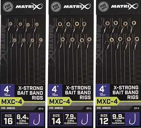 Matrix MXC-4 X-STRONG BAIT BAND RIGS EYED BARBLESS 4" - 10cm - 3 Opties