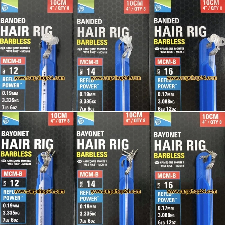 Preston MCM-B BANDED & BAYONET HAIR RIG BARBLESS 10cm - 6 Opties